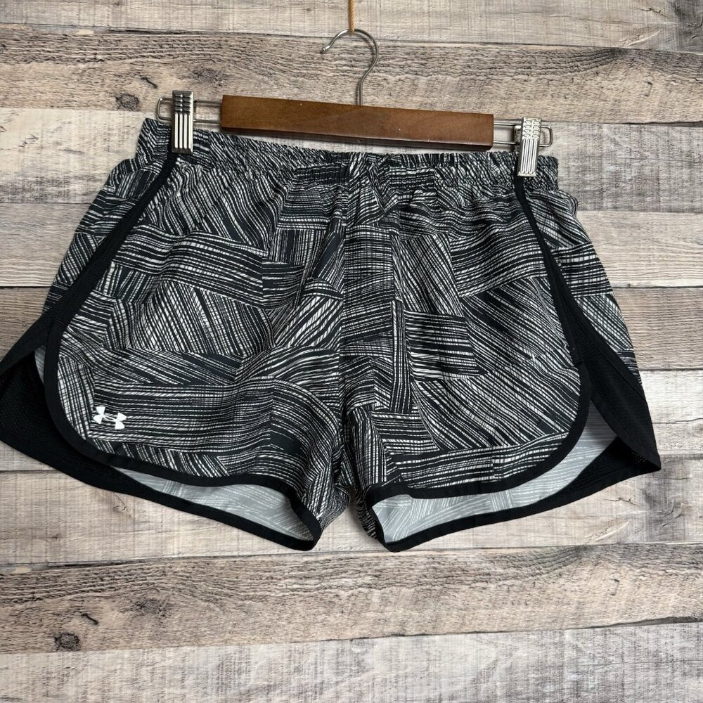 Under Armour Shorts Womens Small Fitted Lined Black Abstract Running Activewear